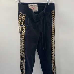 Men’s True Religion jogger sweat pants, size S-Black/Gold Spellout